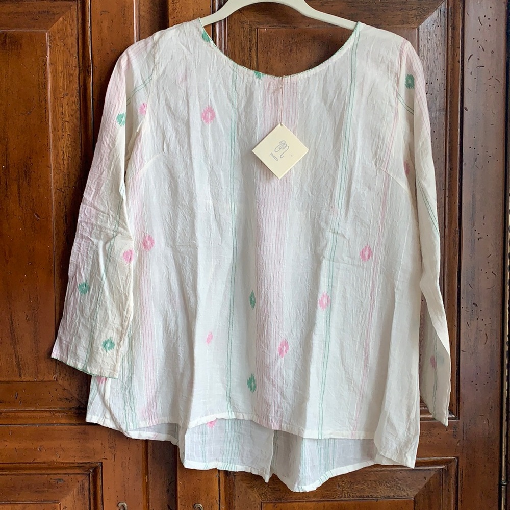 Peasant blouse Matta off white with pink / green